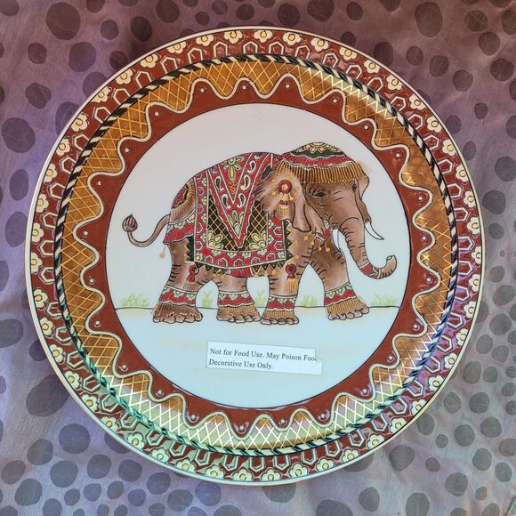 Signature Home Collection Elephant Decorative Plate  Gold Painted Accents - Picture 1 of 5